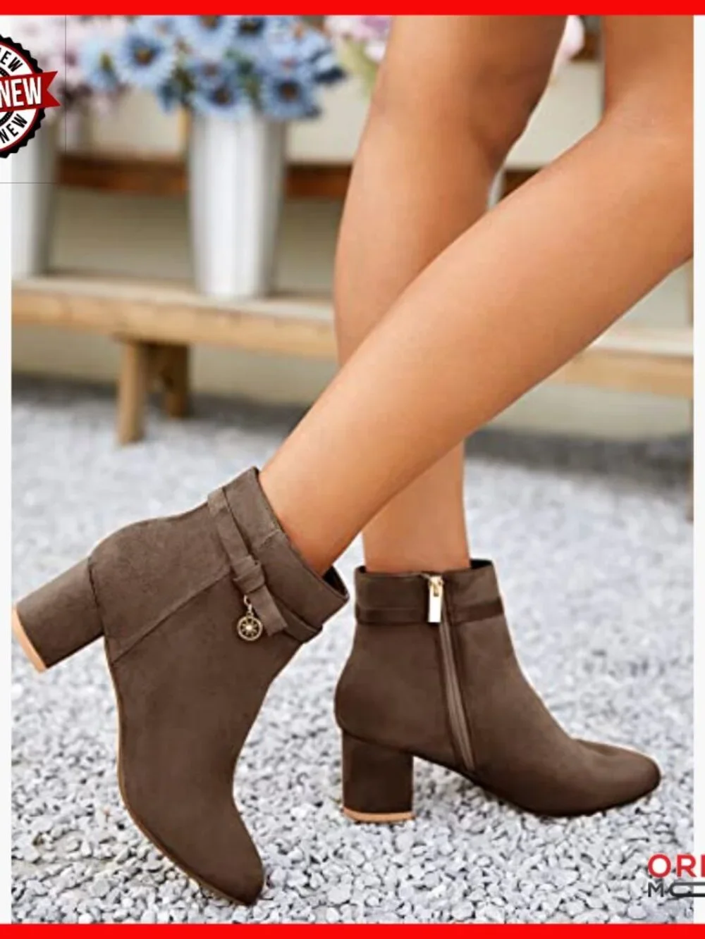 Chunky Block Heel Ankle Boots with Side Zipper Vintage Tie Knot Booties